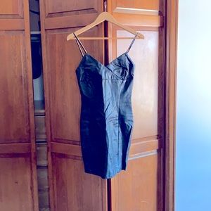 90s Vintage Leather Black Mini Dress